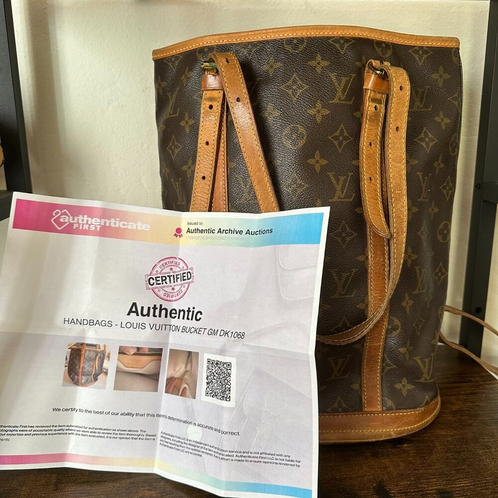 Authentic Louis Vuitton Tote Bag Bucket GM Brown Monogram